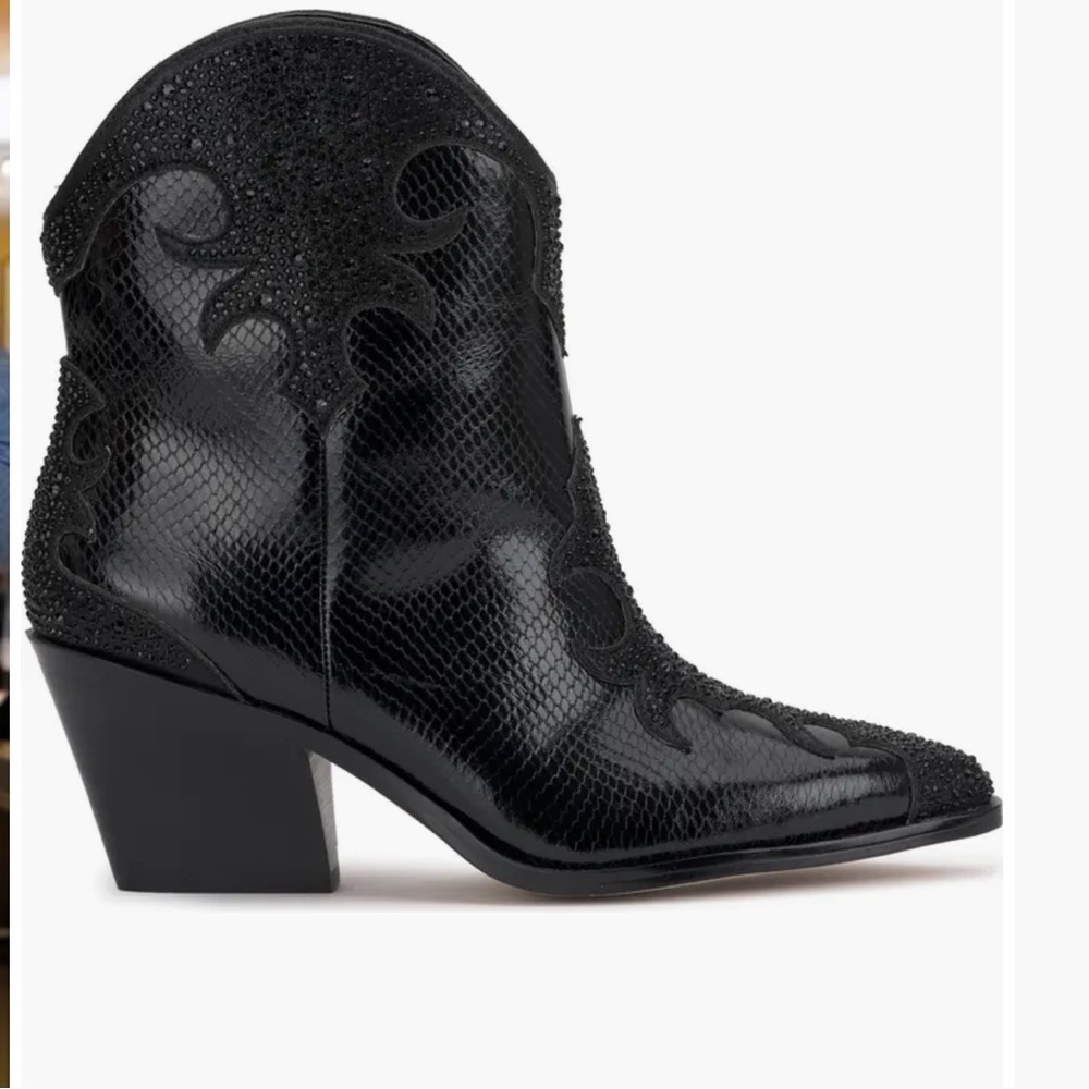 Jessica Simpson Black Zolly Bootie-Western Ankle Boots-Cowgirl Boots-Embellished